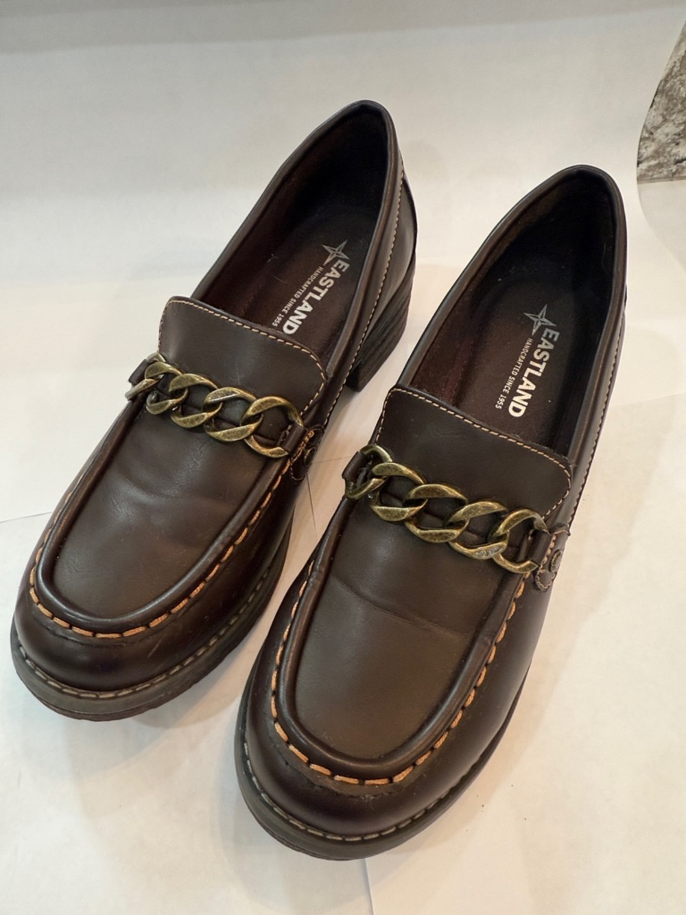 Eastland Nora Slip-On Loafers with chain detail chunky heel Women’s Size 7.5